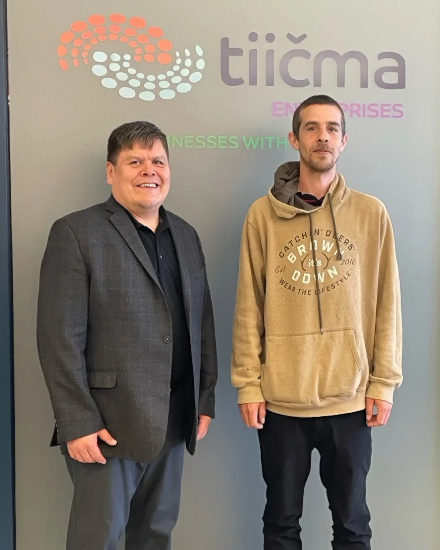 Gary Wilson, CEO, Tiičma Enterprises, and Legislative Chief Benjamin Gillette, Ka:’yu:’k’t’h’ / Che:kles7et’h’ First Nations, celebrated the strategic acquisition together duringtheir open house. (May 13, 2025). 